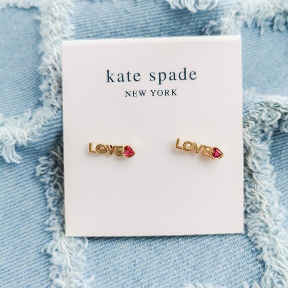 Kate Spade Love You Mom Gold Pink Mini Stud Earrings Trendy Jewelry - Picture 2 of 4